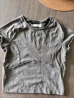 We The Free Olive Cropped Seam-Panel Tee